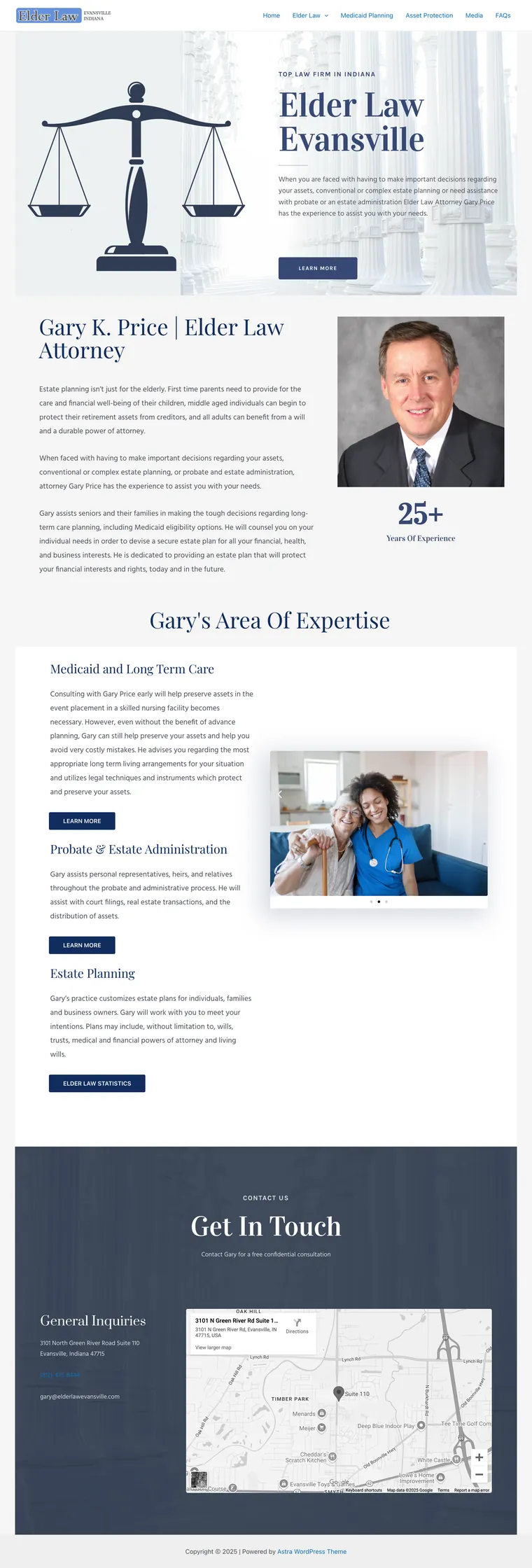 Elder Law Evansville website, built by Excess Quest