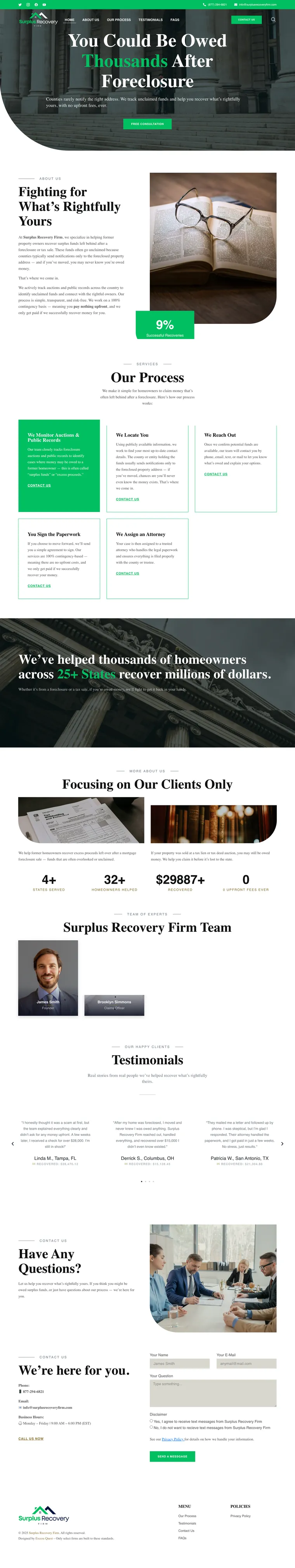 Surplus Recovery Firm website, built by Excess Quest