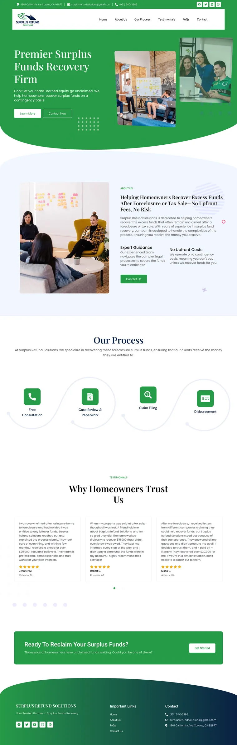 Surplus Refund Solutions website, built by Excess Quest
