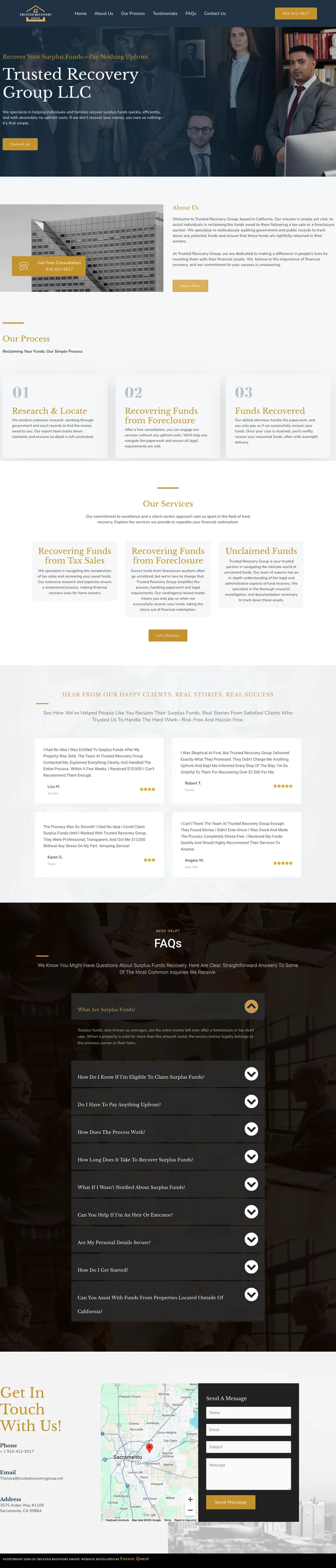 Trusted Recovery Group website, built by Excess Quest